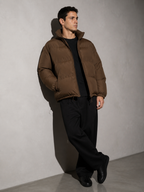 Men's Loose Solid Coat — coffee — seated or lean