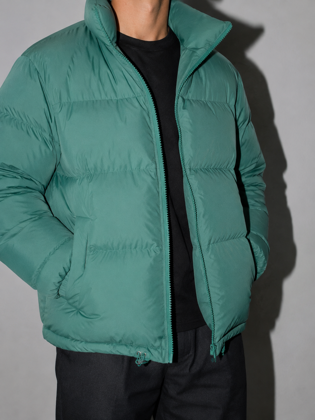 Men's Loose Solid Coat — green — macro