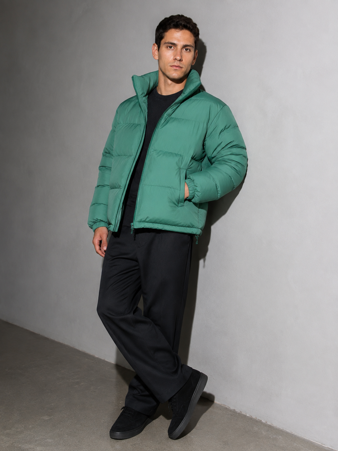Men's Loose Solid Coat — green — seated or lean