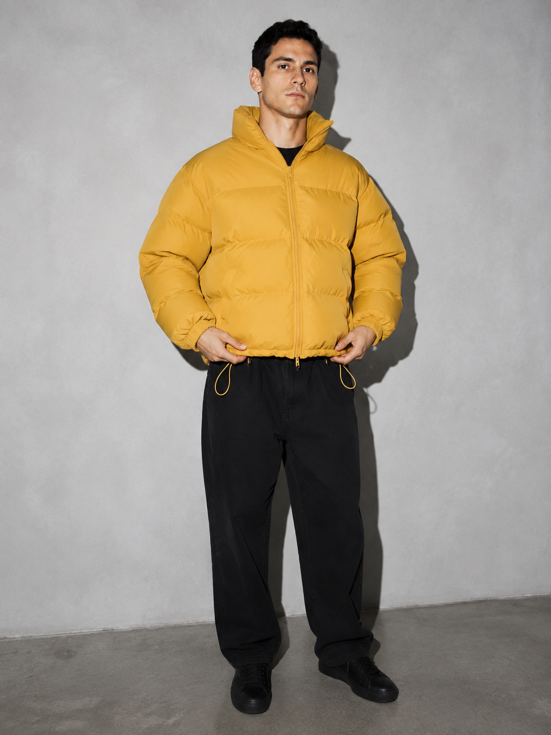 Men's Loose Solid Coat — yellow — adjusting