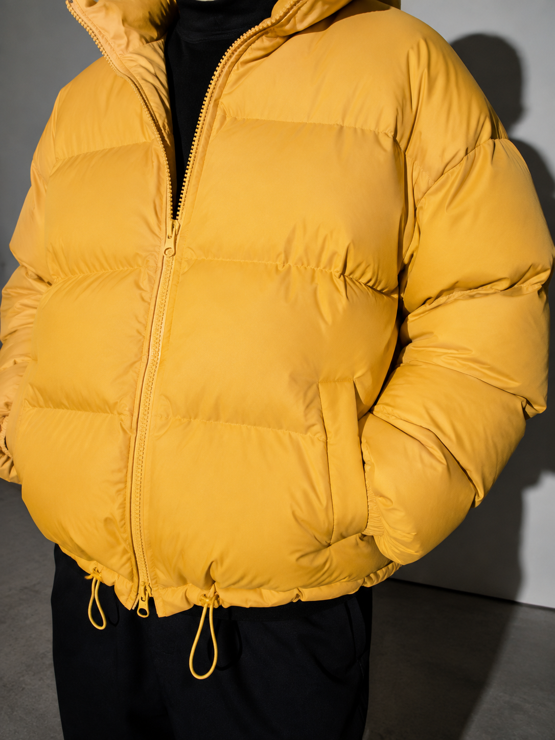 Men's Loose Solid Coat — yellow — macro