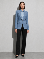 Houndstooth Lapel Slim Fit Suit Jacket For Women, Long Sleeve — Blue — main
