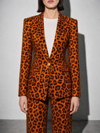 Houndstooth Lapel Slim Fit Suit Jacket For Women, Long Sleeve — Orange — bust_to_thigh
