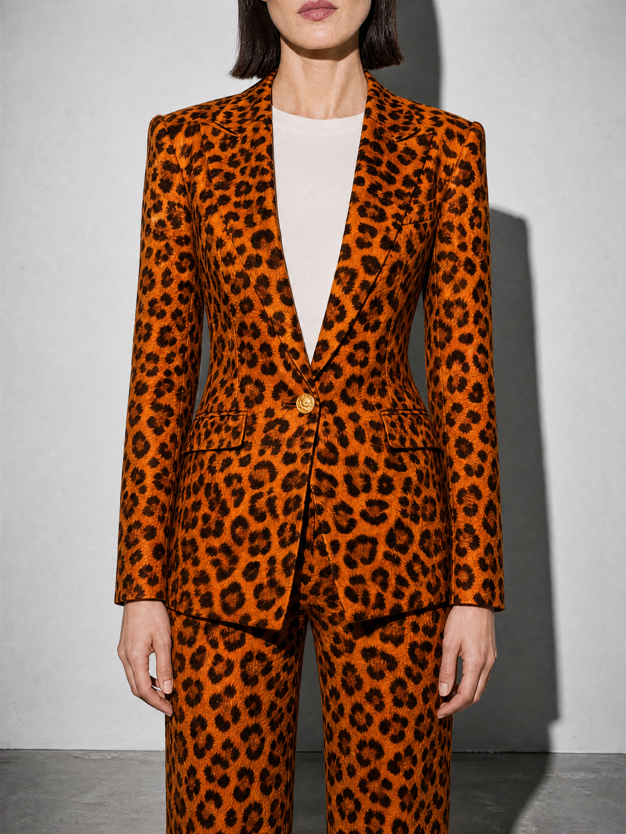 Houndstooth Lapel Slim Fit Suit Jacket For Women, Long Sleeve — Orange — bust_to_thigh
