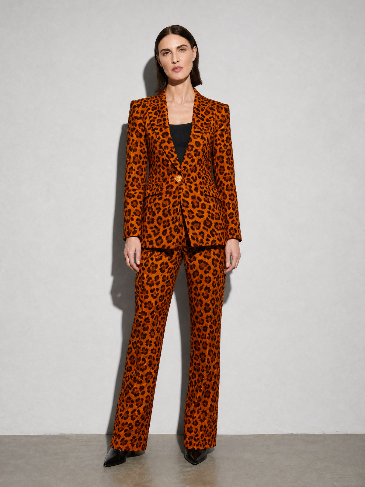 Houndstooth Lapel Slim Fit Suit Jacket For Women, Long Sleeve — Orange — main