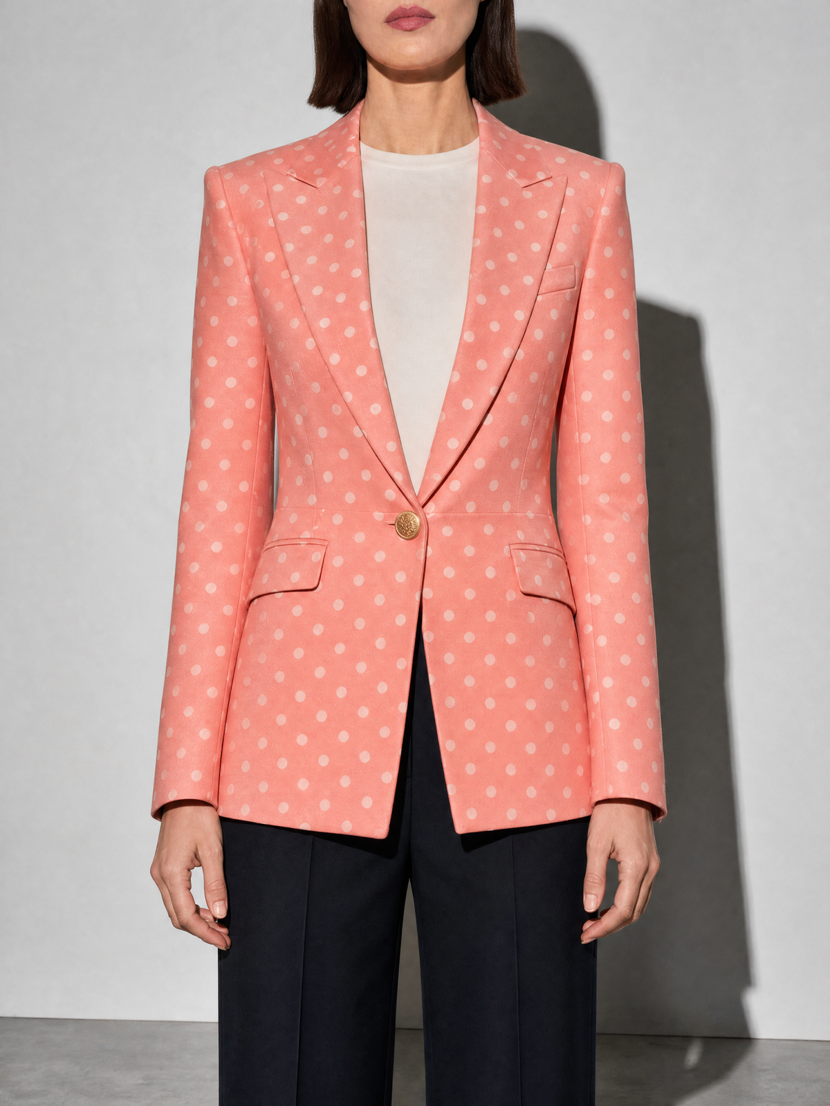 Houndstooth Lapel Slim Fit Suit Jacket For Women, Long Sleeve — Pink — bust_to_thigh