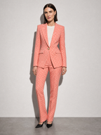 Houndstooth Lapel Slim Fit Suit Jacket For Women, Long Sleeve — Pink — main