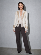 Womens Fashion Printed Lapel Flare-Sleeve Blazer — White — main