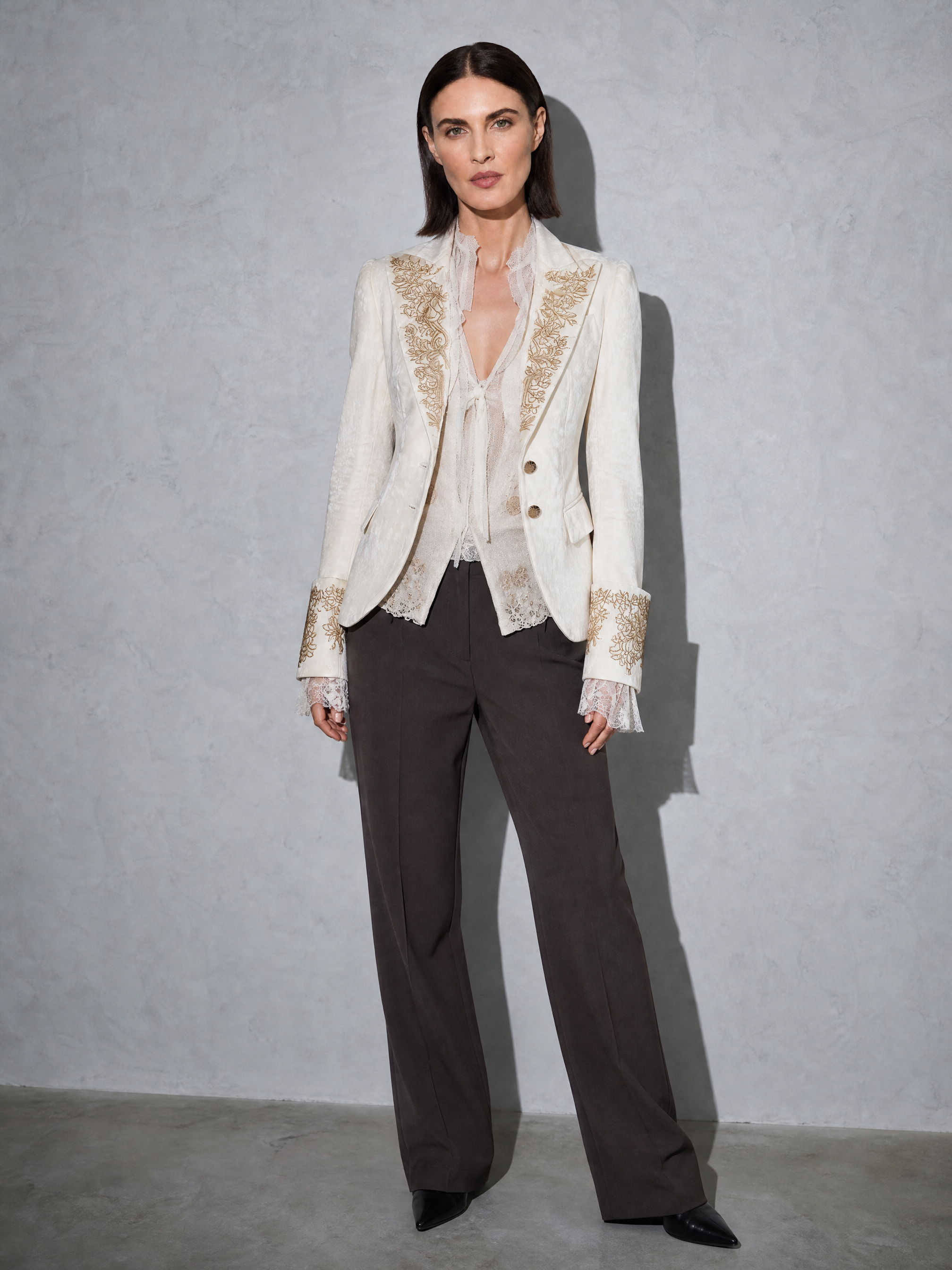 Womens Fashion Printed Lapel Flare-Sleeve Blazer — White — main