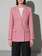 Double Breasted Notched Lapel Blazer Elegant Long Sleeve — PinkRed Color — bust_to_thigh