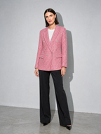 Double Breasted Notched Lapel Blazer Elegant Long Sleeve — PinkRed Color — main