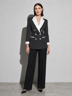 Contrast-color Lapel Double-breasted Three-quarter-sleeve Blazer — Black — main