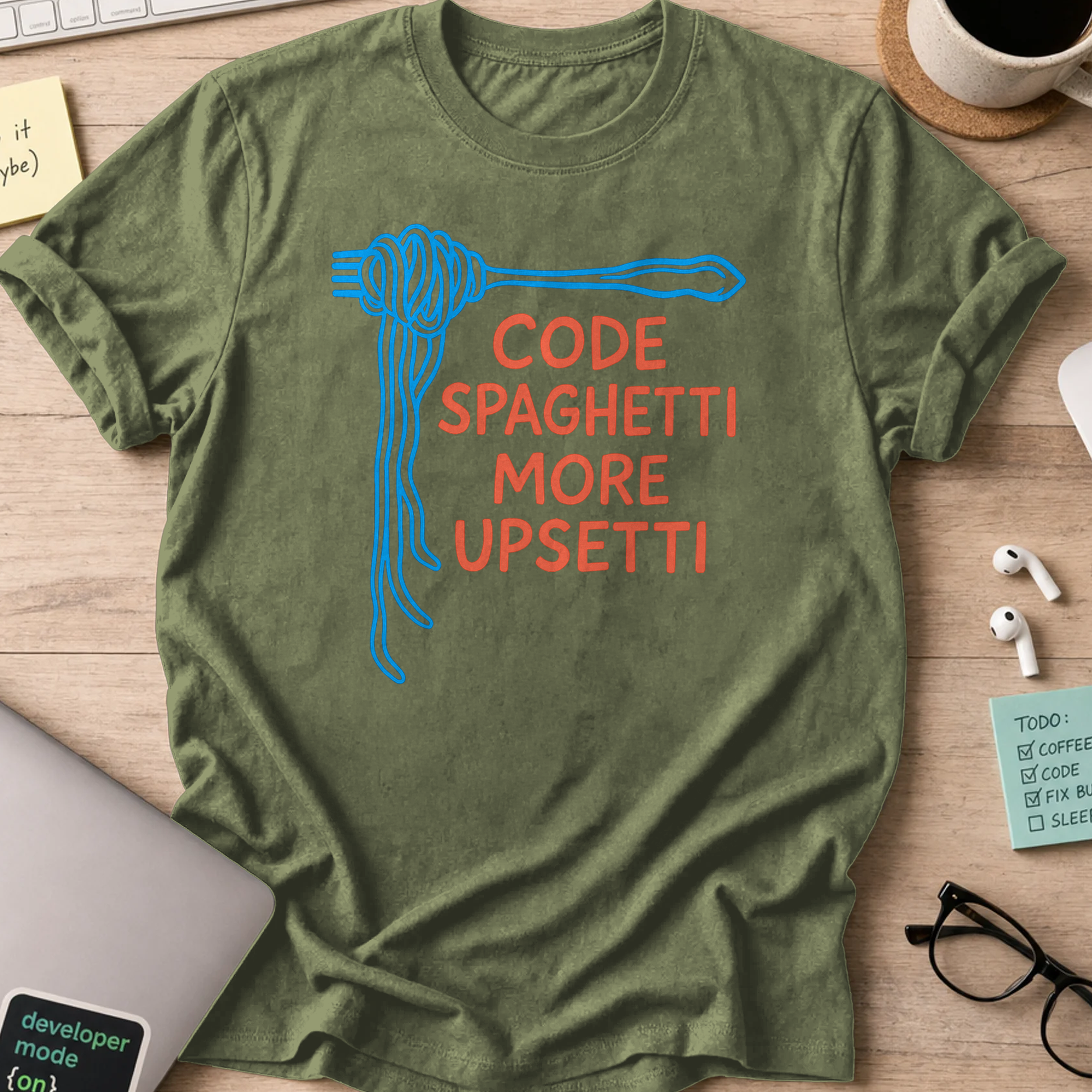 code spaghetti more upsetti shirt - Military Green