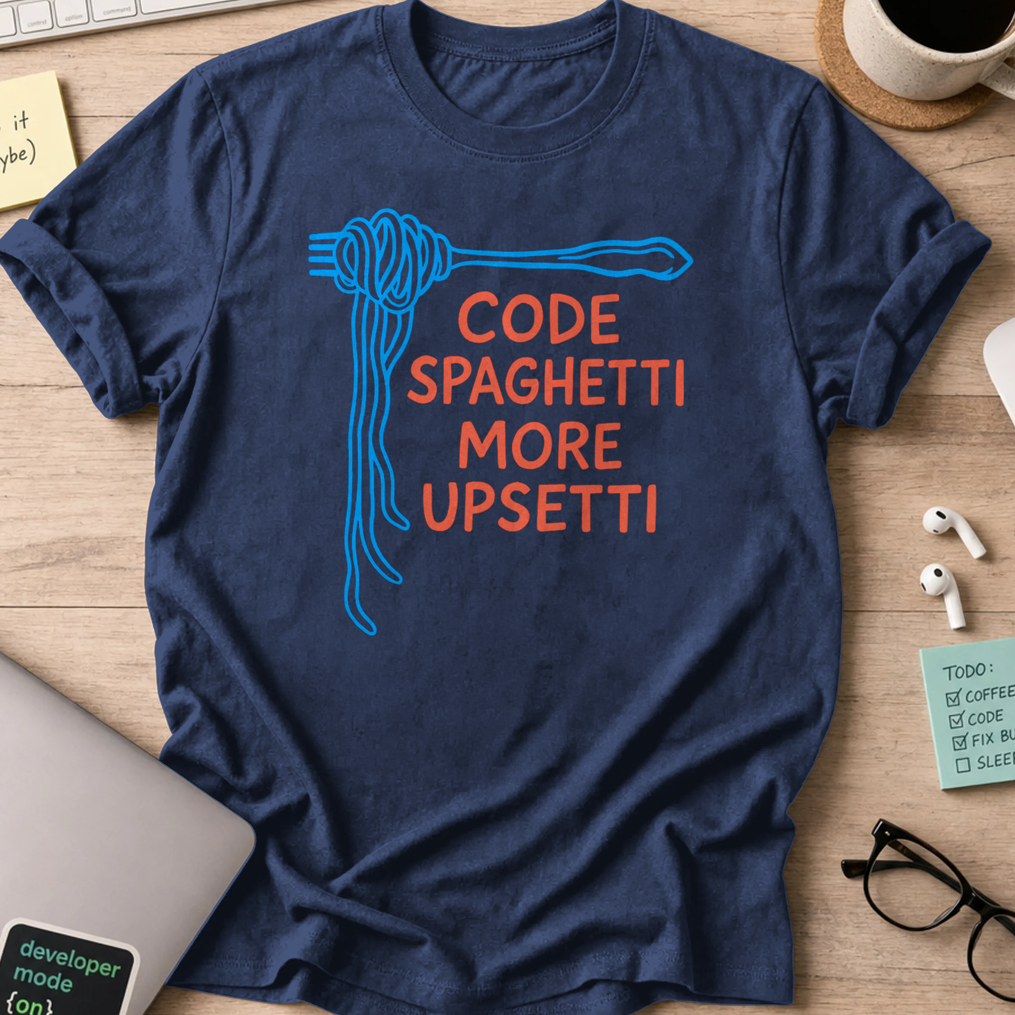 code spaghetti more upsetti shirt - Navy