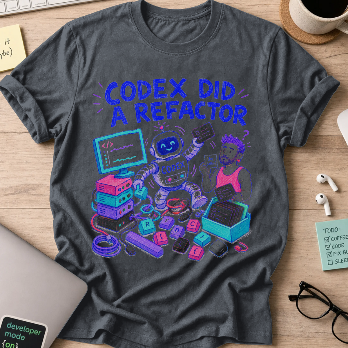 Codex Did a Refactor Shirt — Dark Heather storefront mockup