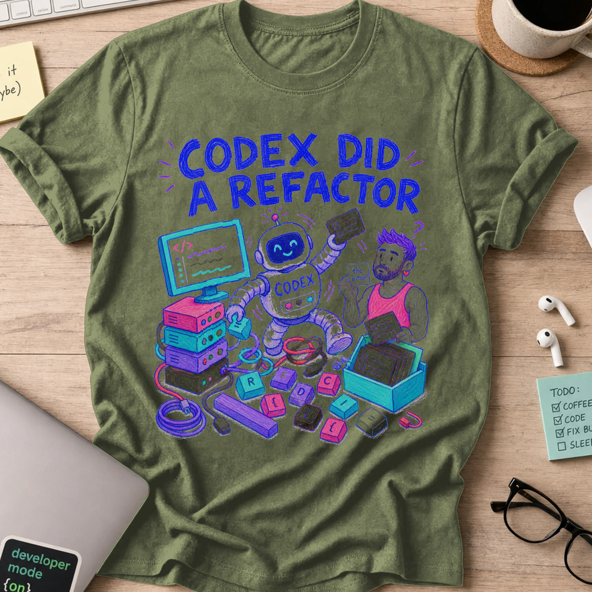 Codex Did a Refactor Shirt — Military Green storefront mockup