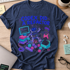 Codex Did a Refactor Shirt — Navy storefront mockup