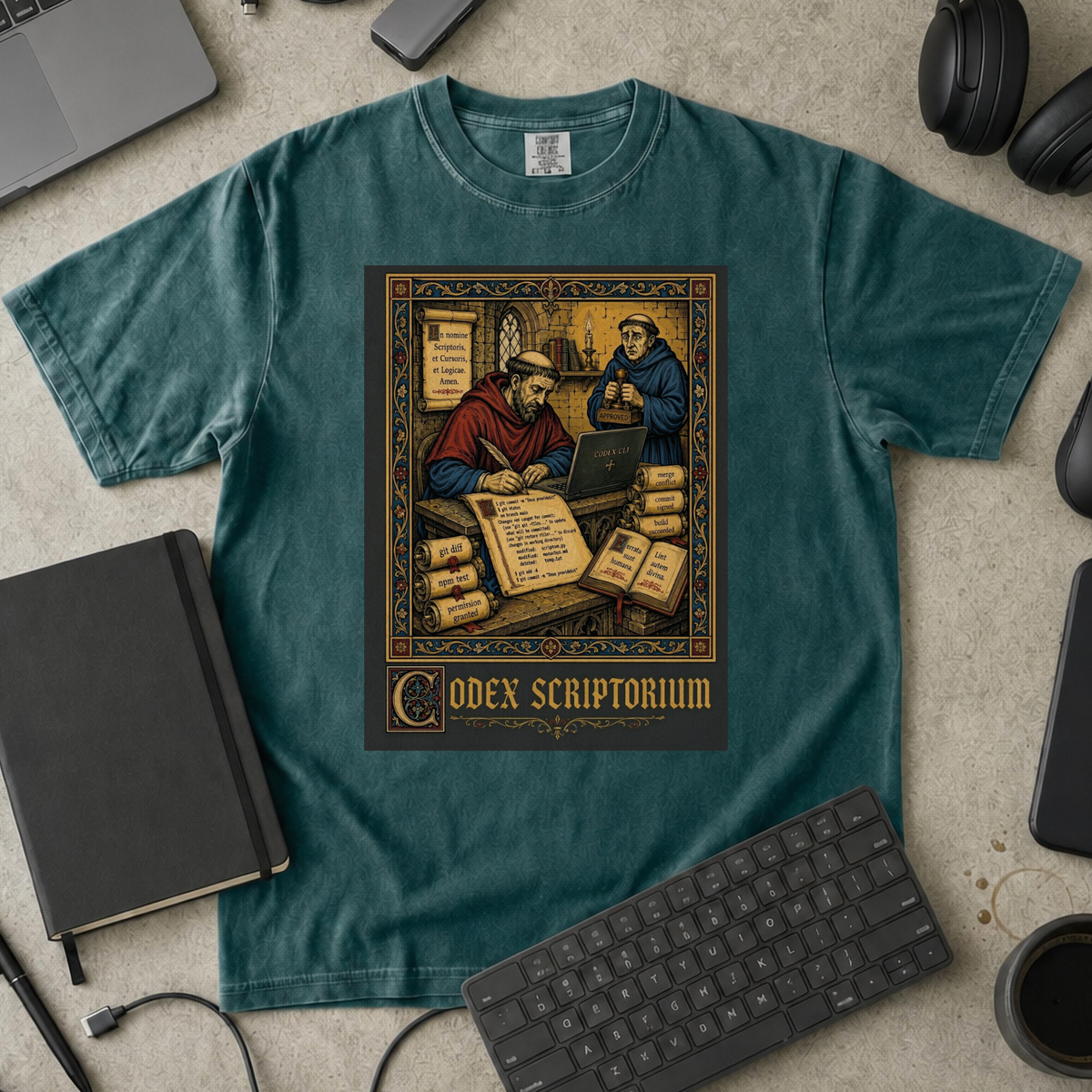 Codex Scriptorium Premium Shirt — blue spruce Premium Shirt mock-up
