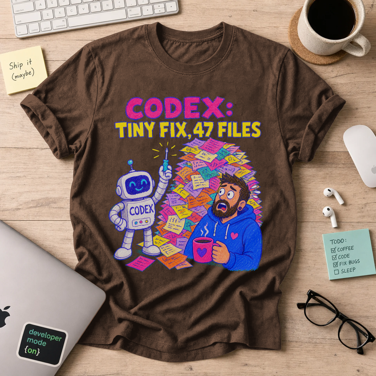 Codex: Tiny Fix, 47 Files Shirt — Dark Chocolate