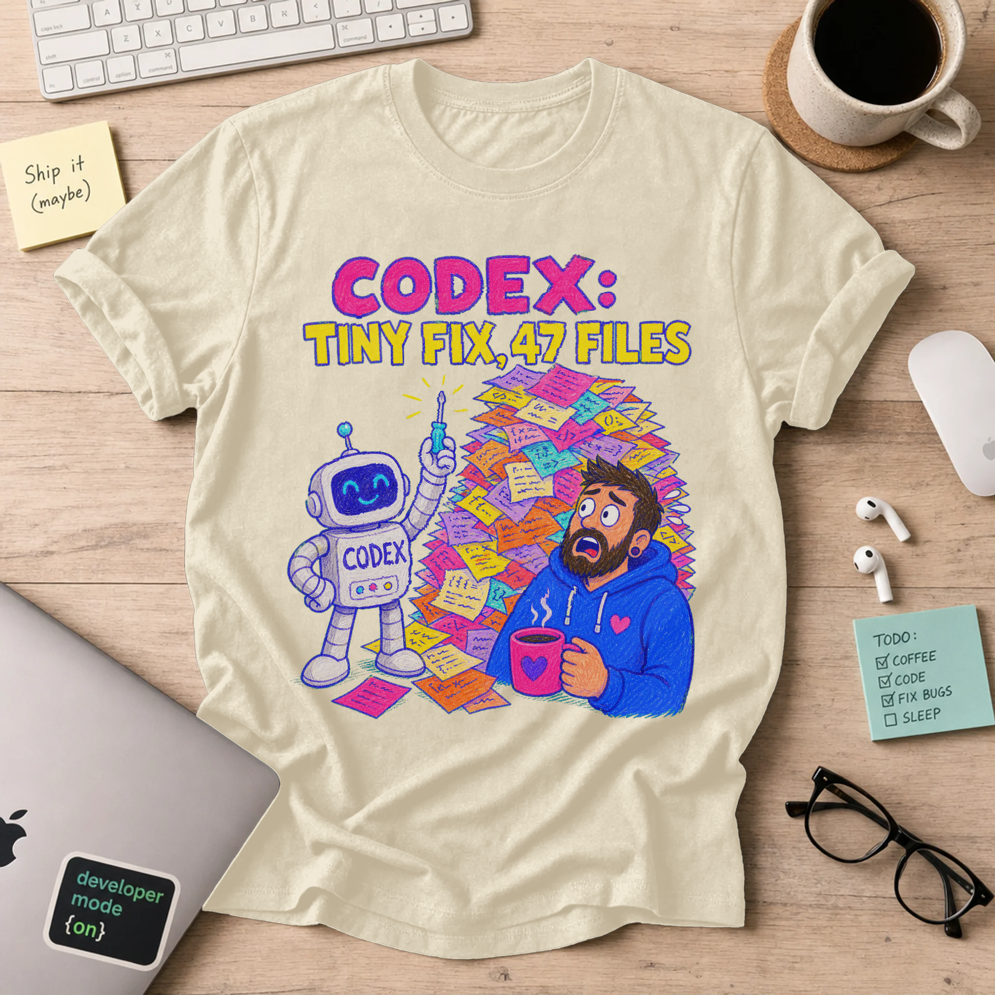 Codex: Tiny Fix, 47 Files Shirt — Natural
