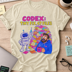 Codex: Tiny Fix, 47 Files Shirt — Natural storefront mockup