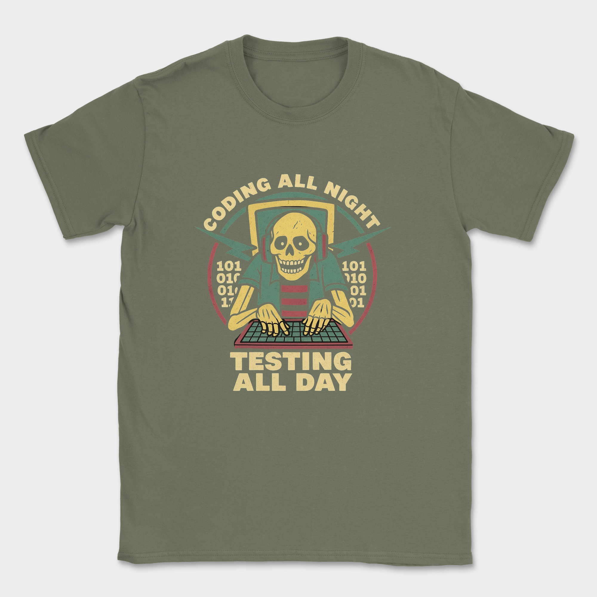 coding all night testing all day shirt — Military Green