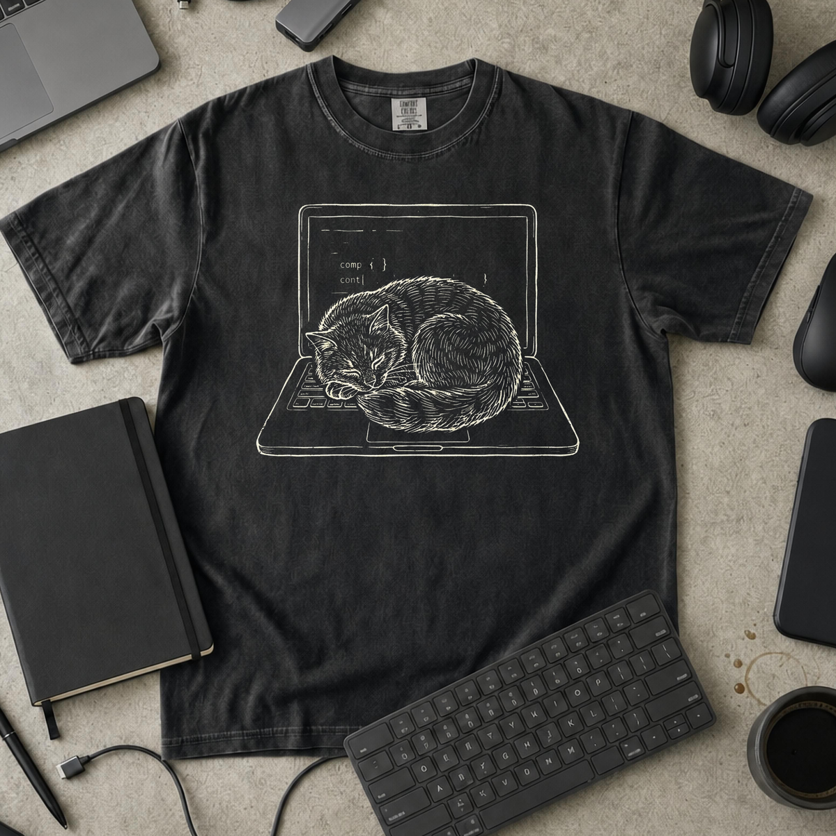 Coding Cat Nap Premium Shirt — black Premium Shirt mock-up