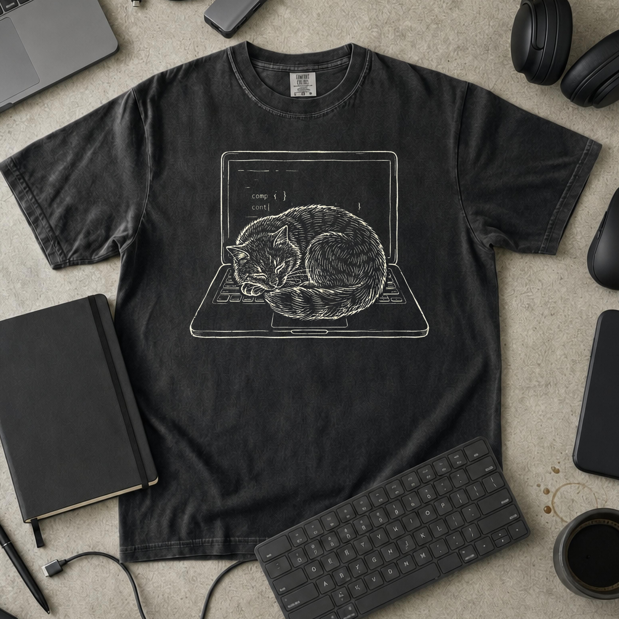 Coding Cat Nap Premium Shirt — black Premium Shirt mock-up