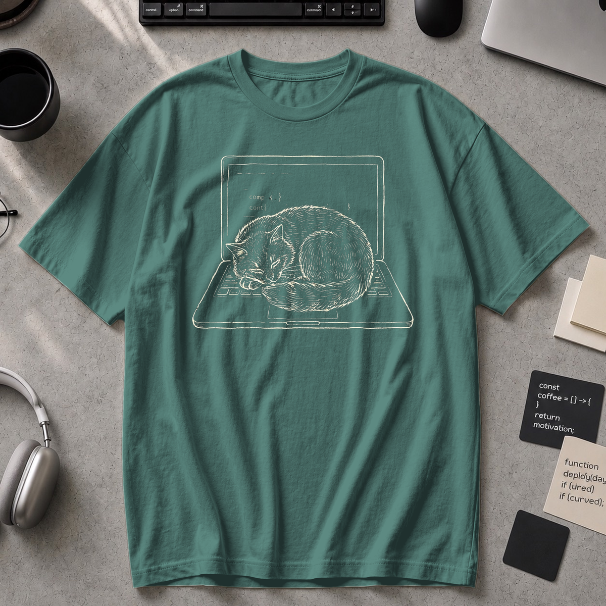 Coding Cat Nap Premium Shirt - Blue Spruce