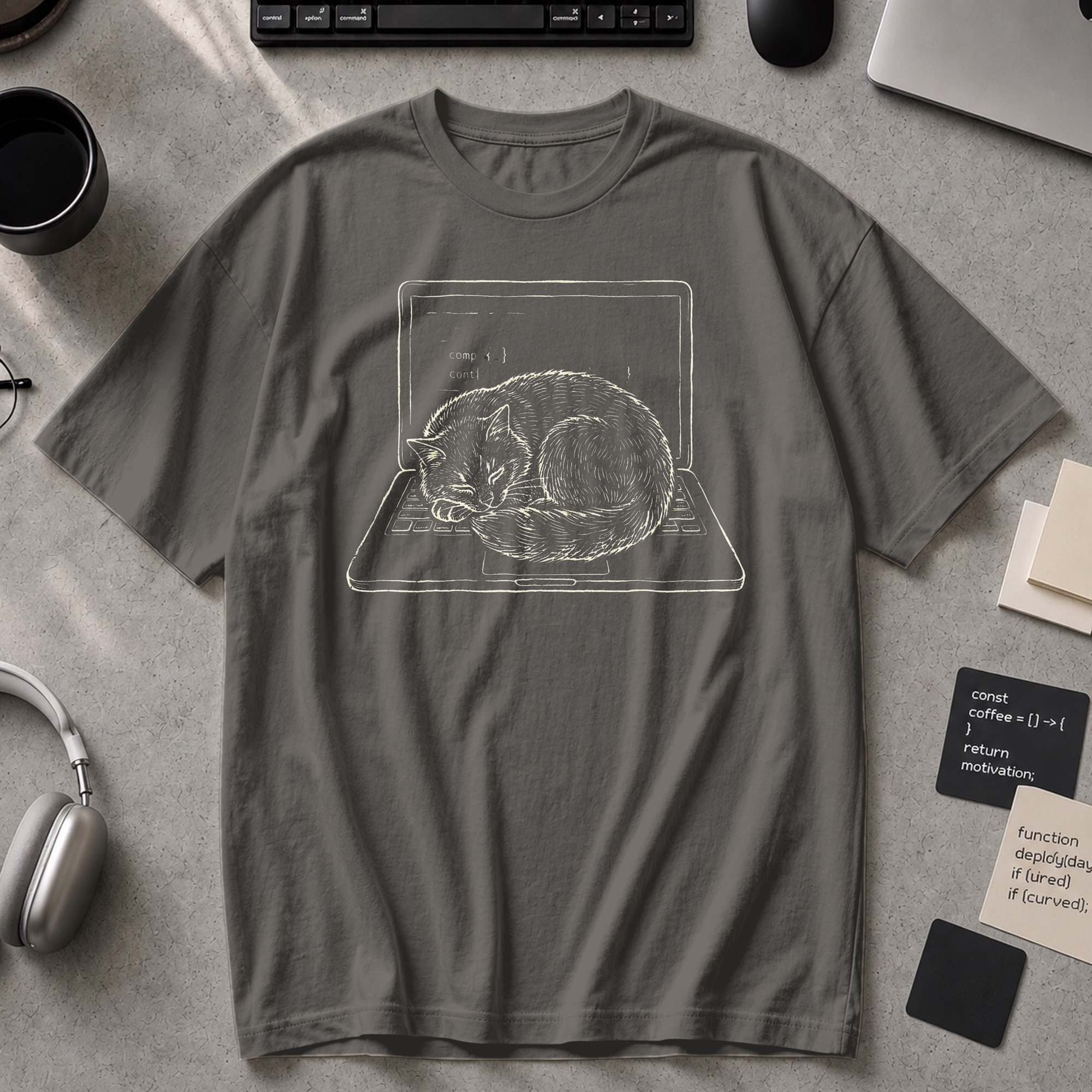 Coding Cat Nap Premium Shirt - Pepper