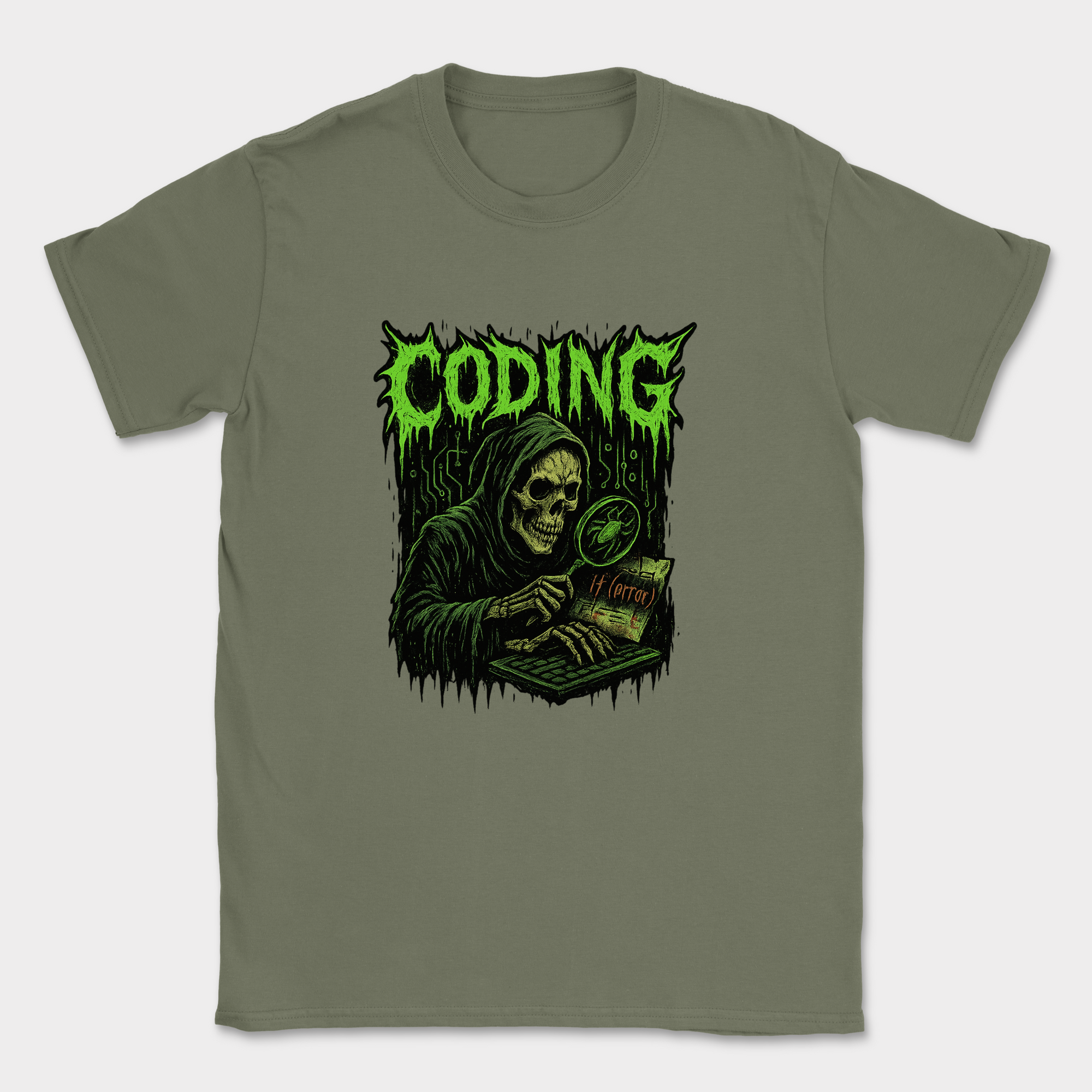 Coding Skull shirt — Military Green