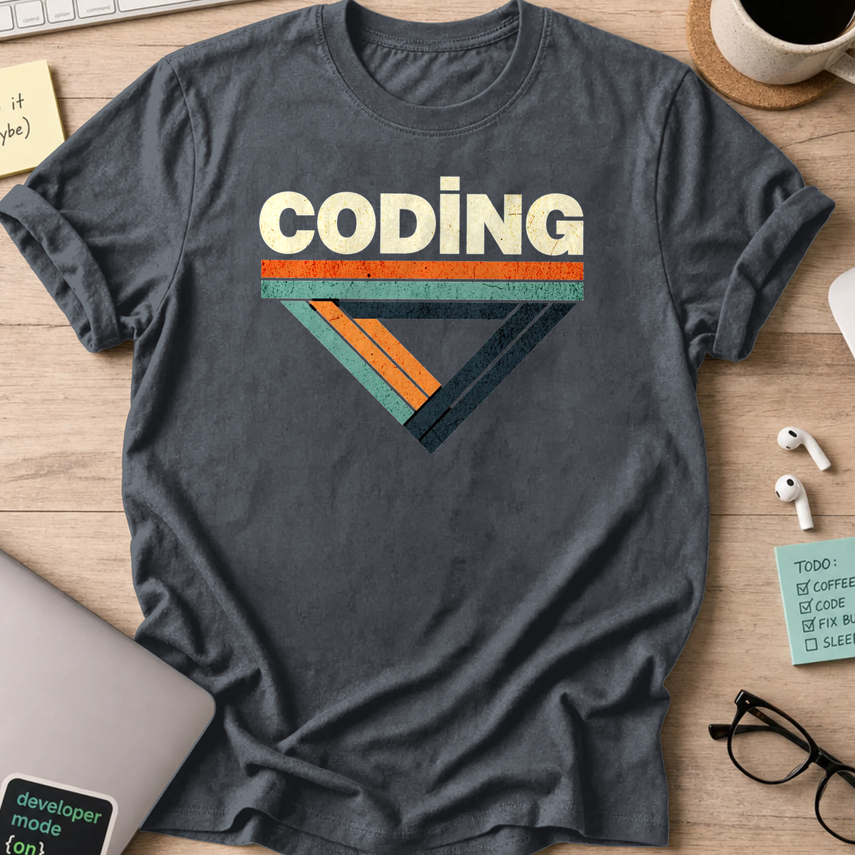 coding retro text shirt - Dark Heather