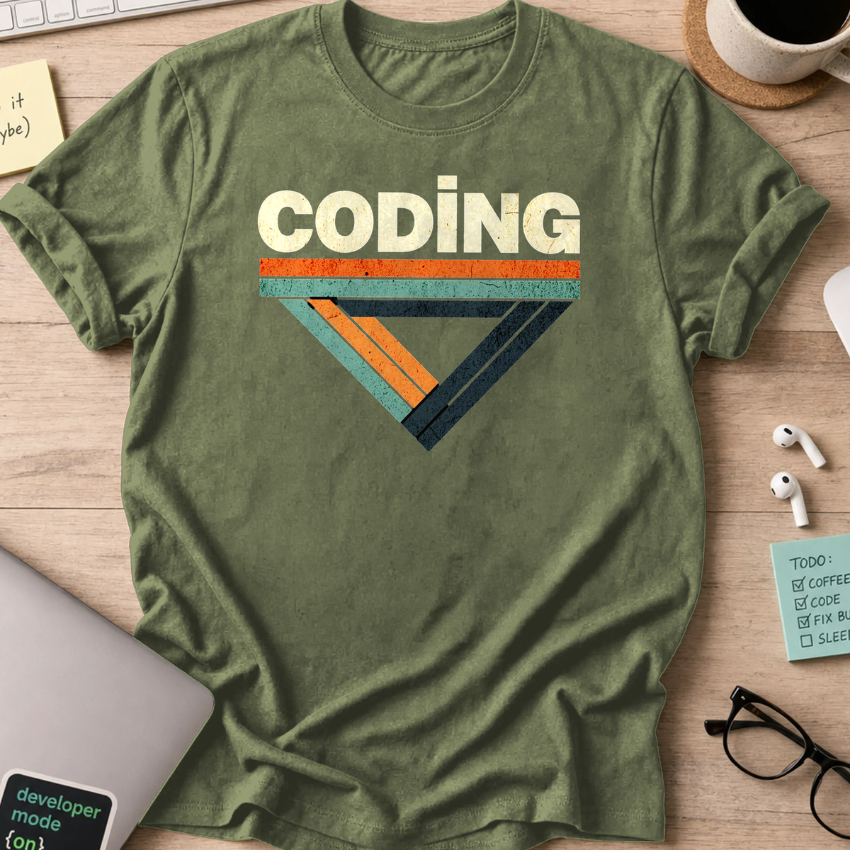 coding retro text shirt - Military Green