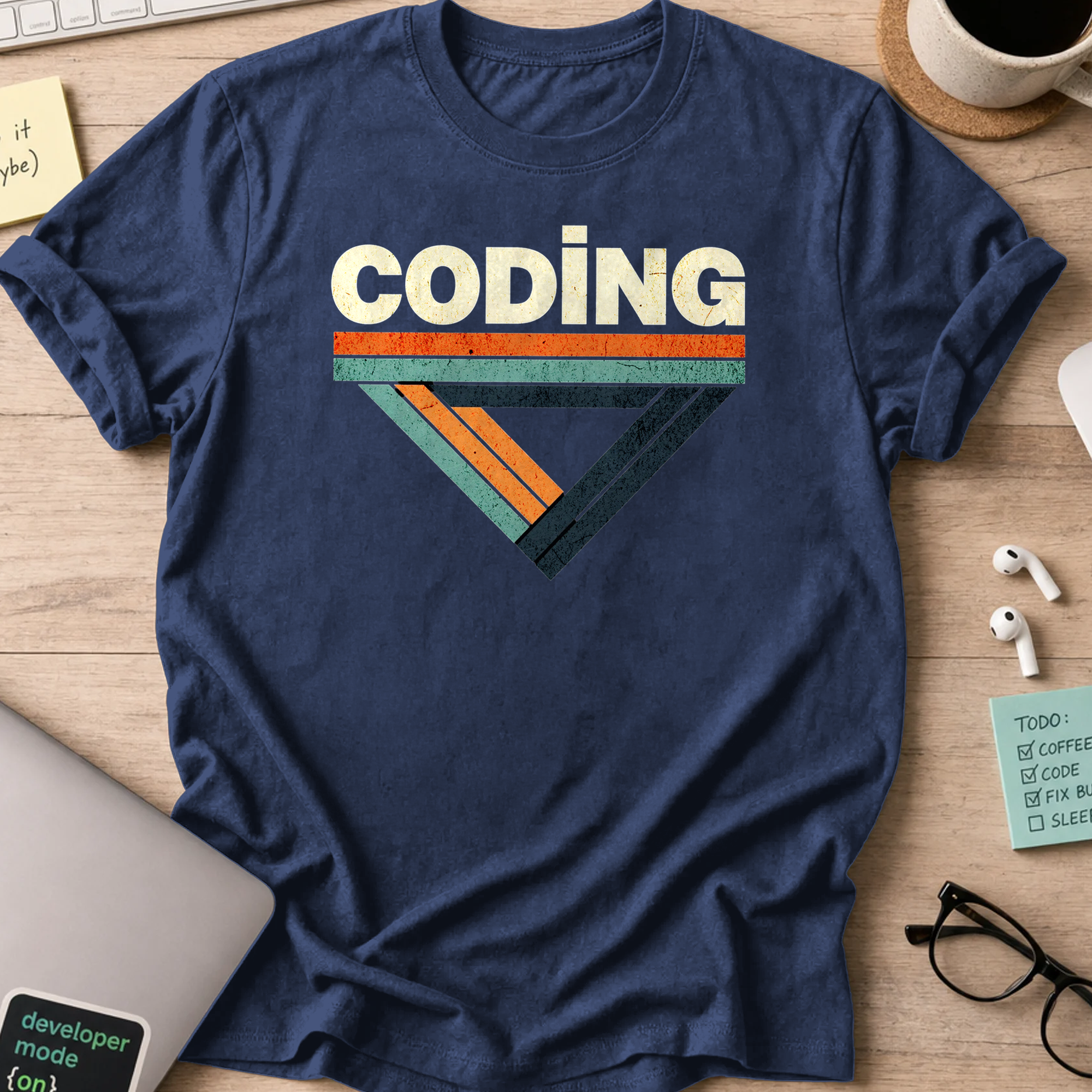 coding retro text shirt - Navy