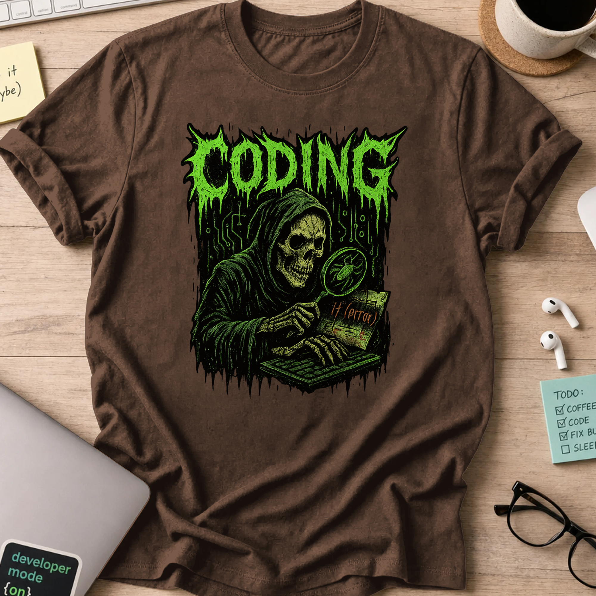 Coding Skull shirt - Dark Chocolate