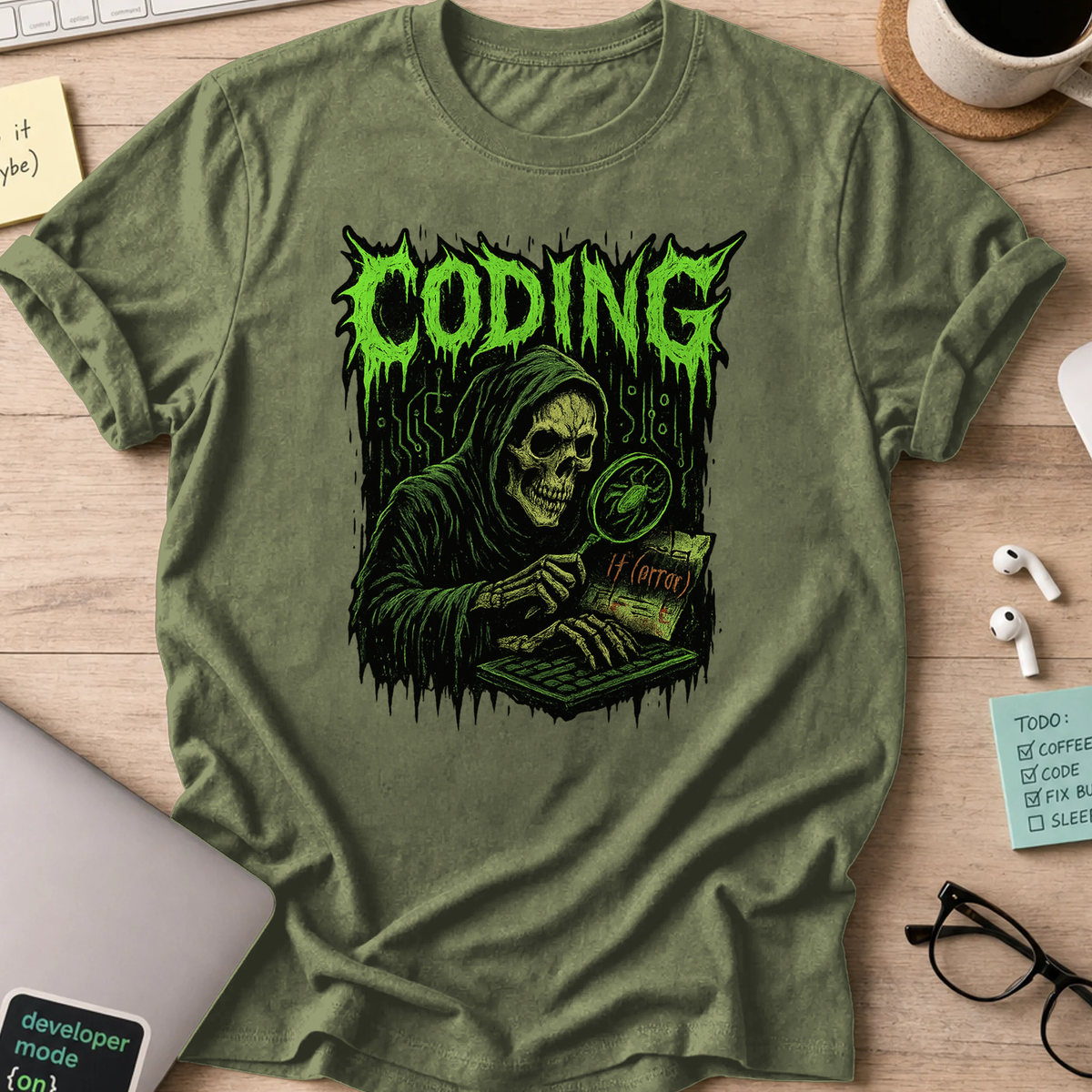 Coding Skull shirt - Military Green