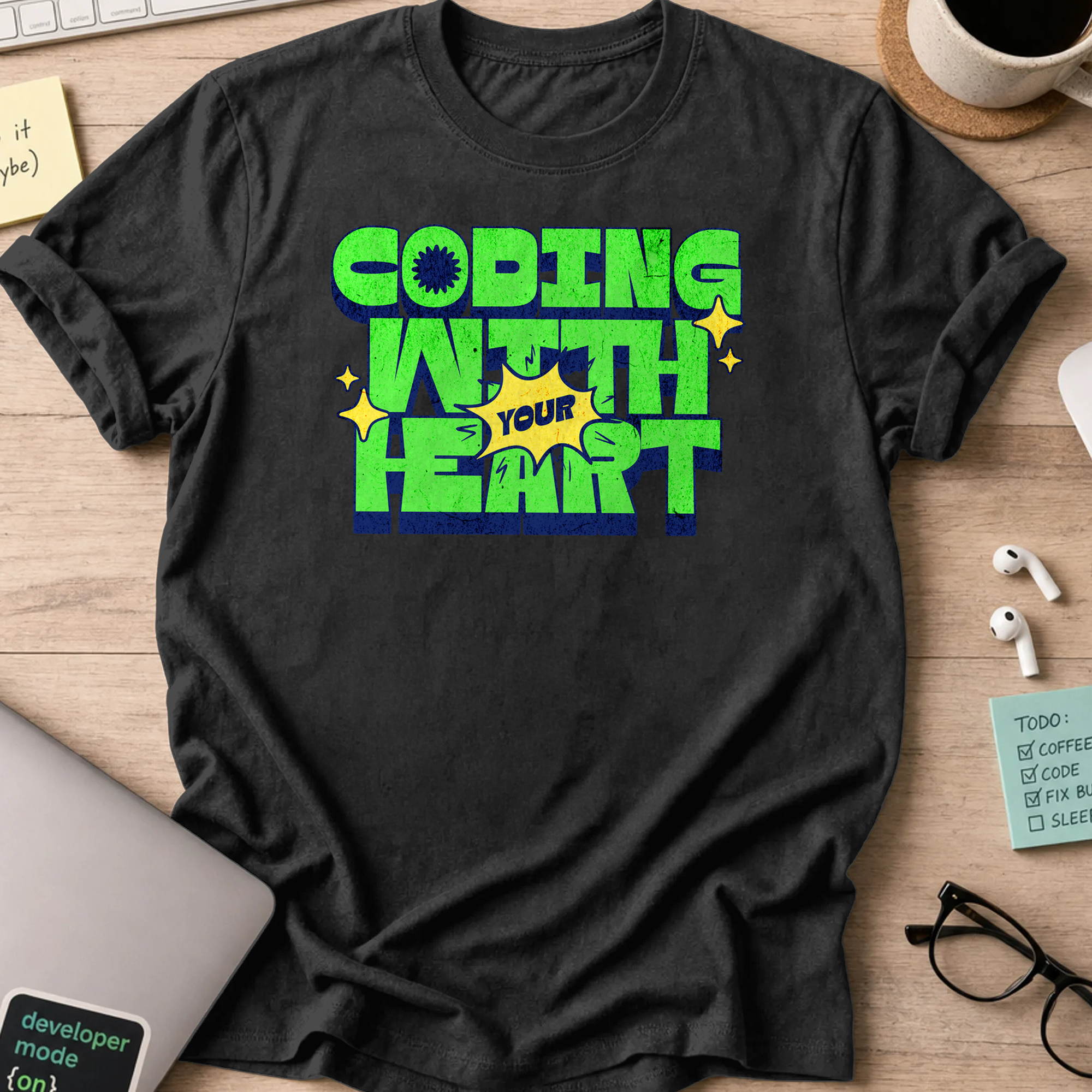coding with your heart shirt - Black