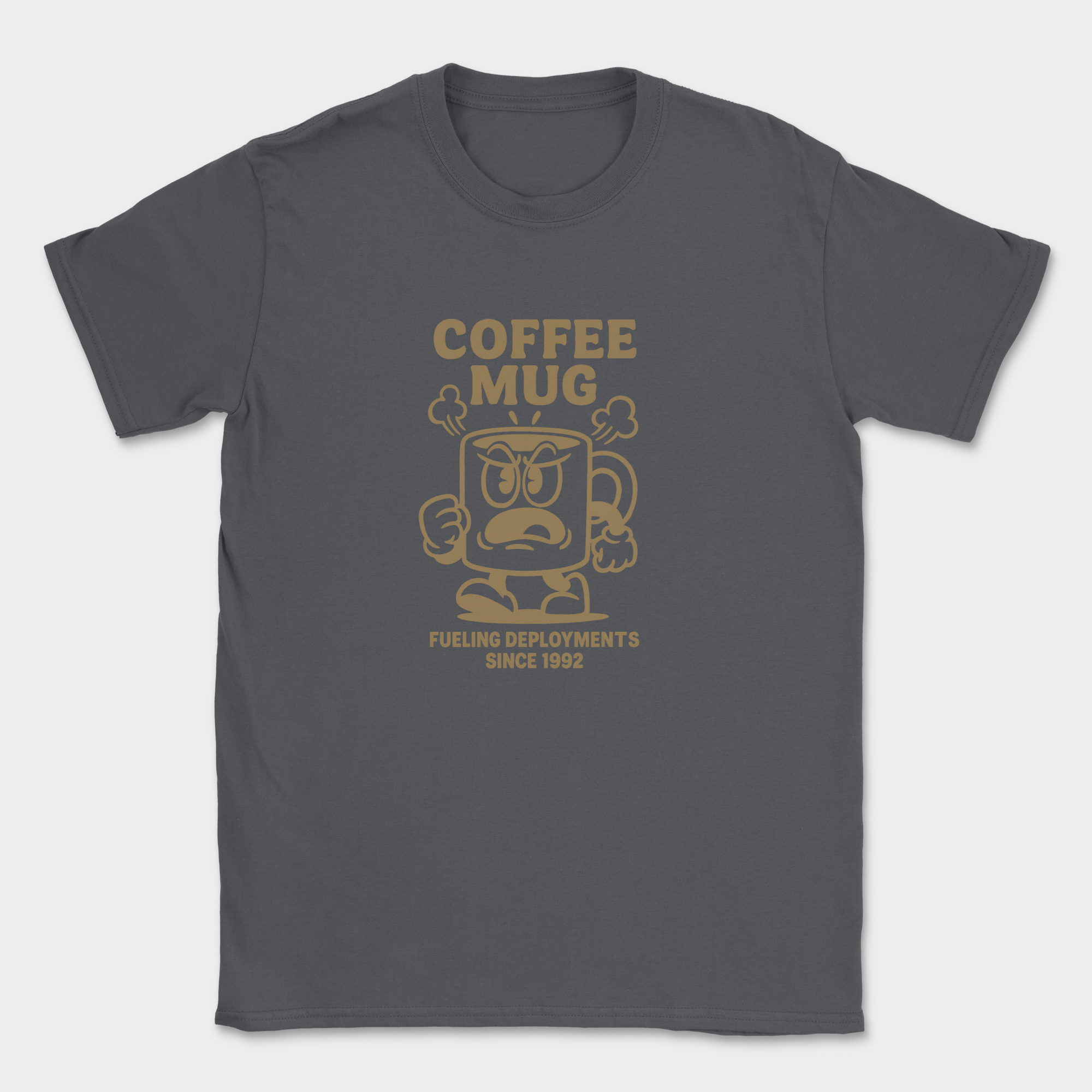 coffee mug fueling deployments since 1992 shirt — Dark Heather Grey