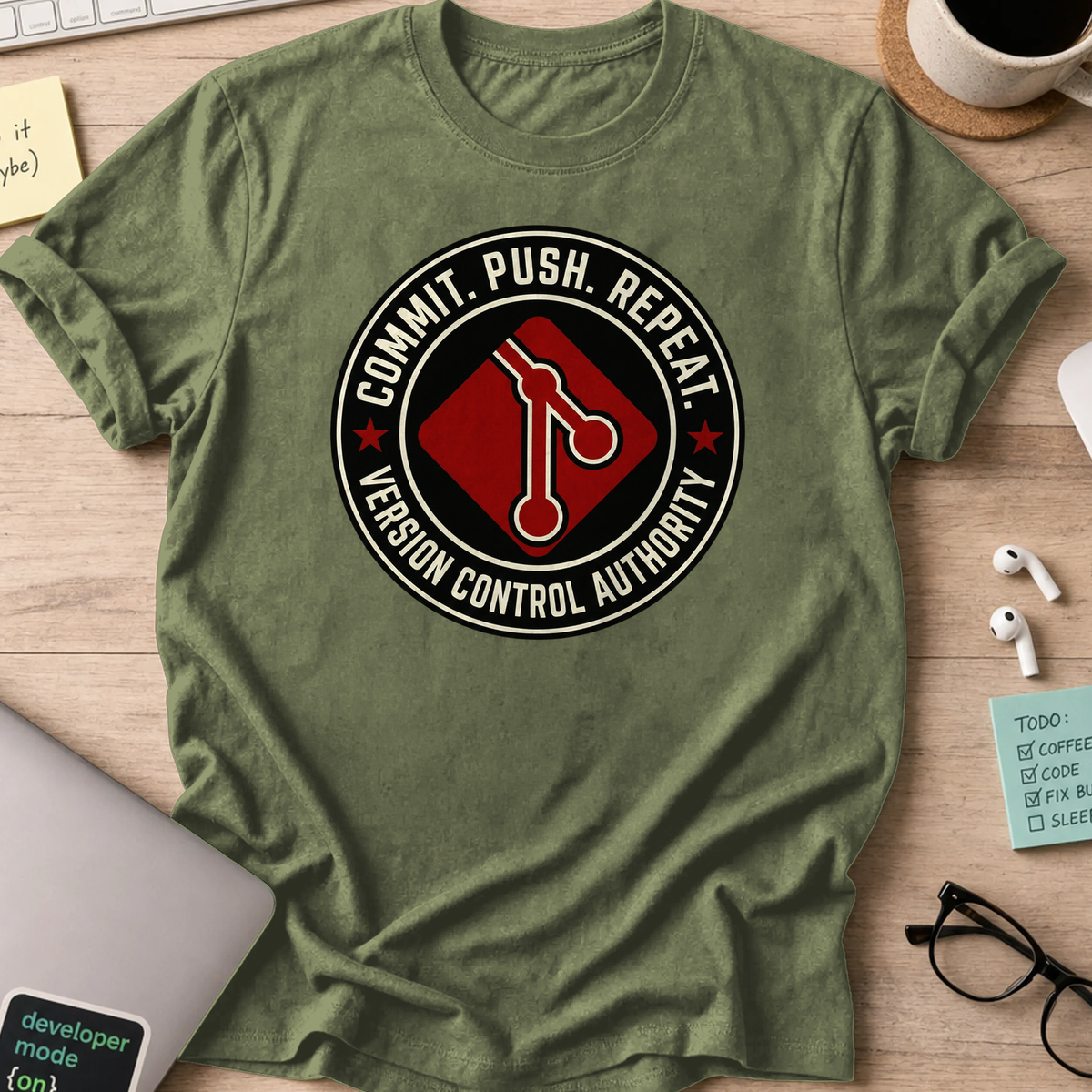 commit push repeat shirt - Military Green