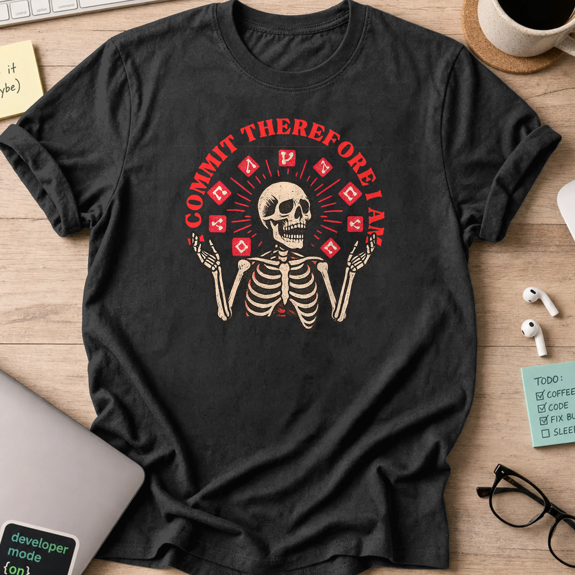 commit therefore i am skeleton shirt - Black