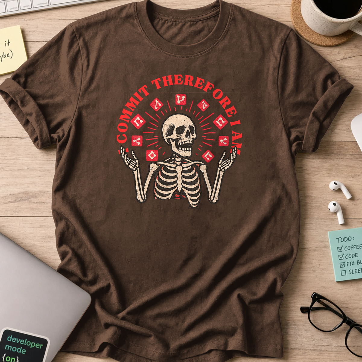 commit therefore i am skeleton shirt - Dark Chocolate