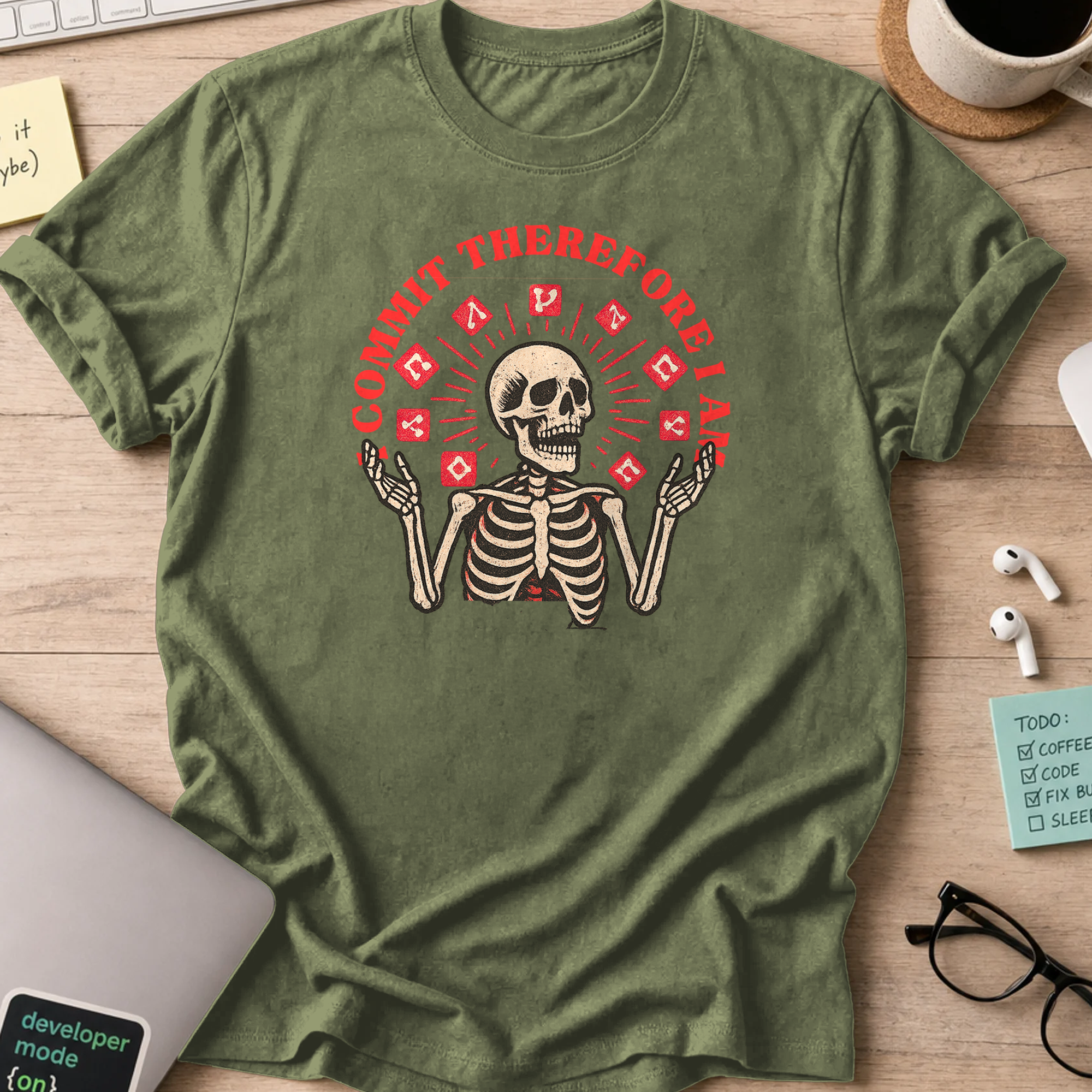 commit therefore i am skeleton shirt - Military Green