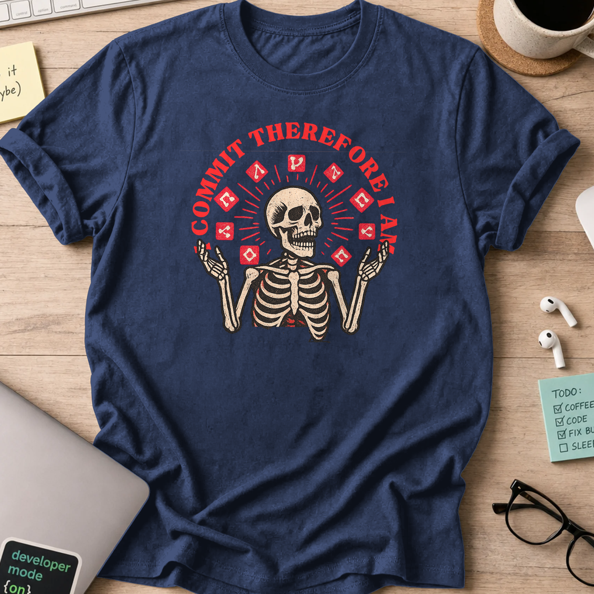 commit therefore i am skeleton shirt - Navy