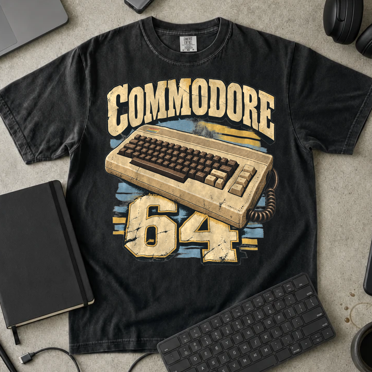 Commodore 64 Shirt — Black Comfort Colors 1717 flat lay