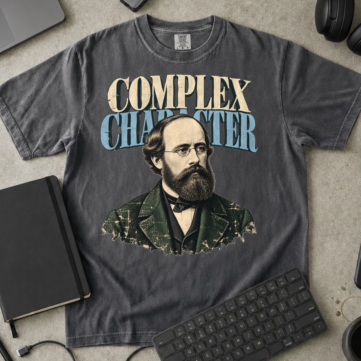 Complex Character Shirt — Pepper Comfort Colors 1717 flat lay
