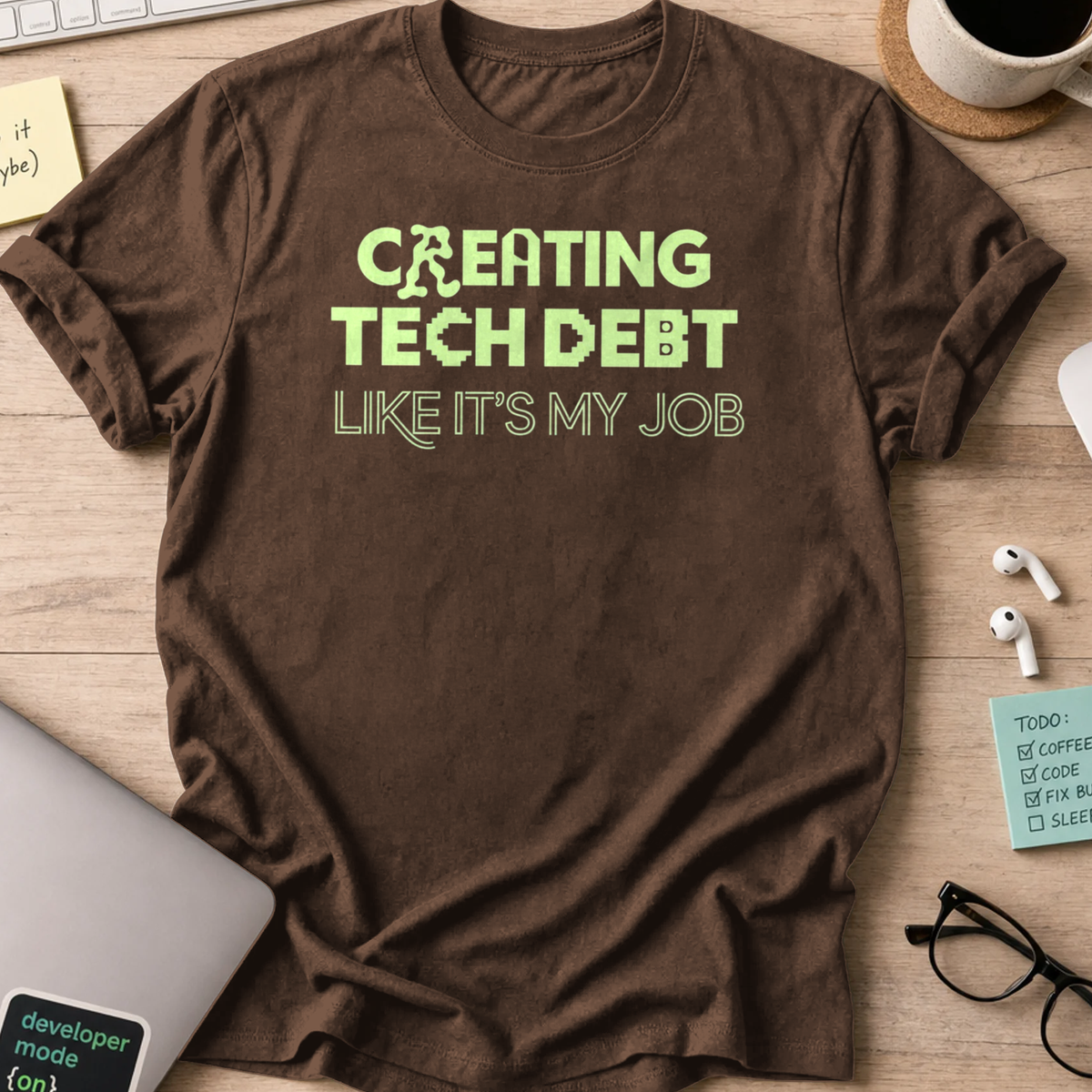 creating tech debt like it's my job shirt - Dark Chocolate