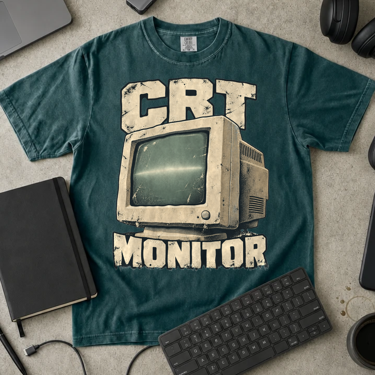 CRT Monitor Shirt — Blue Spruce Comfort Colors 1717 flat lay