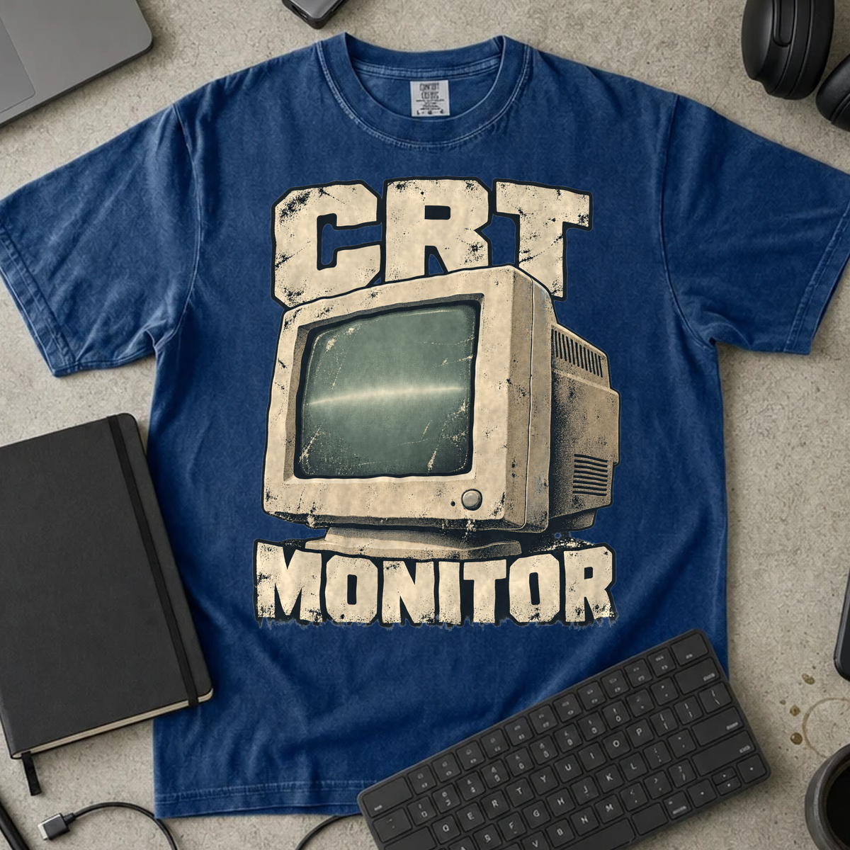 CRT Monitor Shirt — True Navy Comfort Colors 1717 flat lay