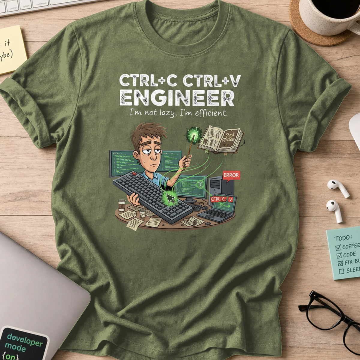 ctrl c ctrl v engineer shirt - Military Green