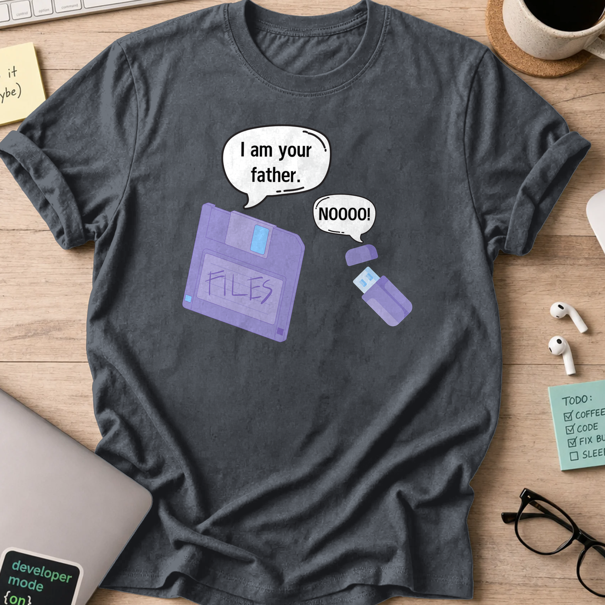 daddy diskette and baby usb shirt - Dark Heather